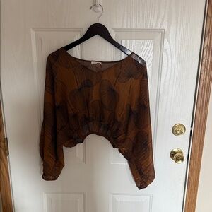 BUCKETLIST Brown Sheer Blouse with Leaf Pattern
